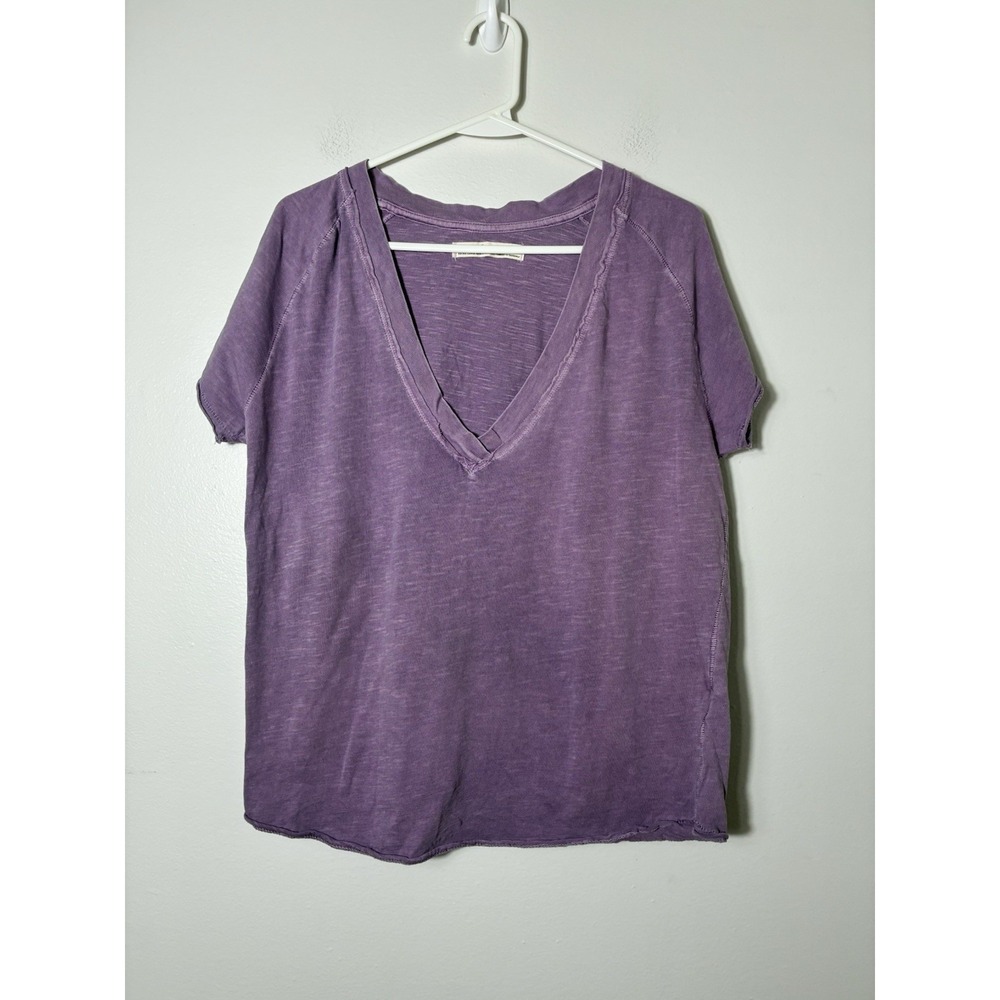 Free People V Neck Cotton T-shirt XL Purple Boho Classic